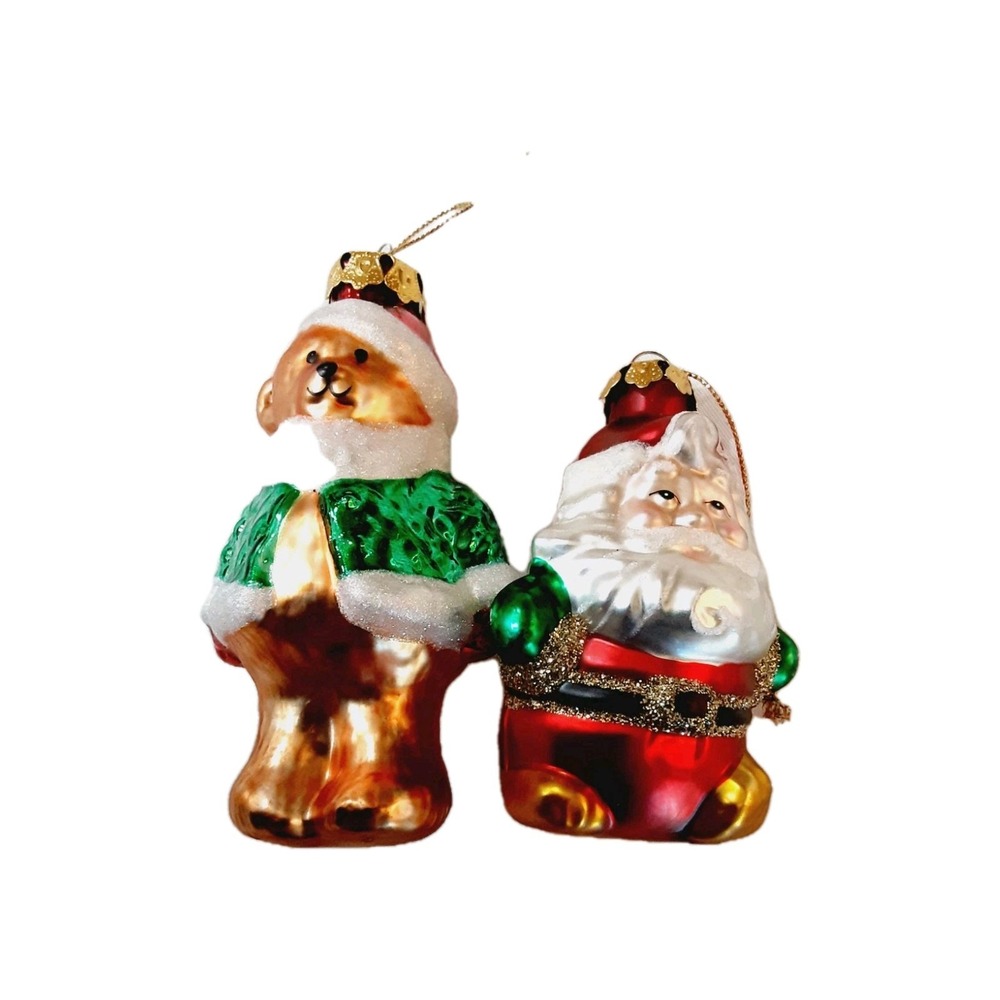 Dept 56 Ornaments Santa Teddy Bear Glass Lot of 2